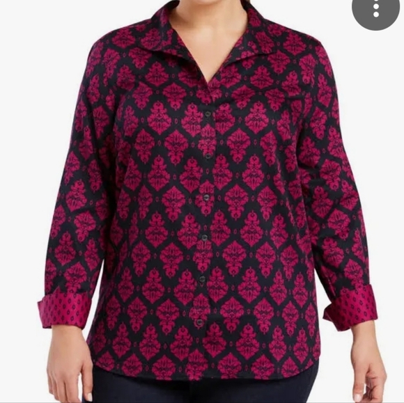 Foxcroft Annie Regal Bold Damask Button down blouse 18W - Picture 1 of 10